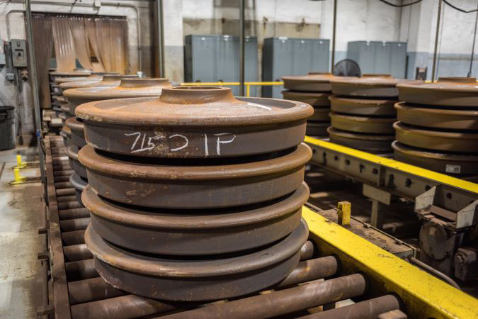 Damaged wheels awaiting repair or recycling at our Havelock, Nebraska, facility 